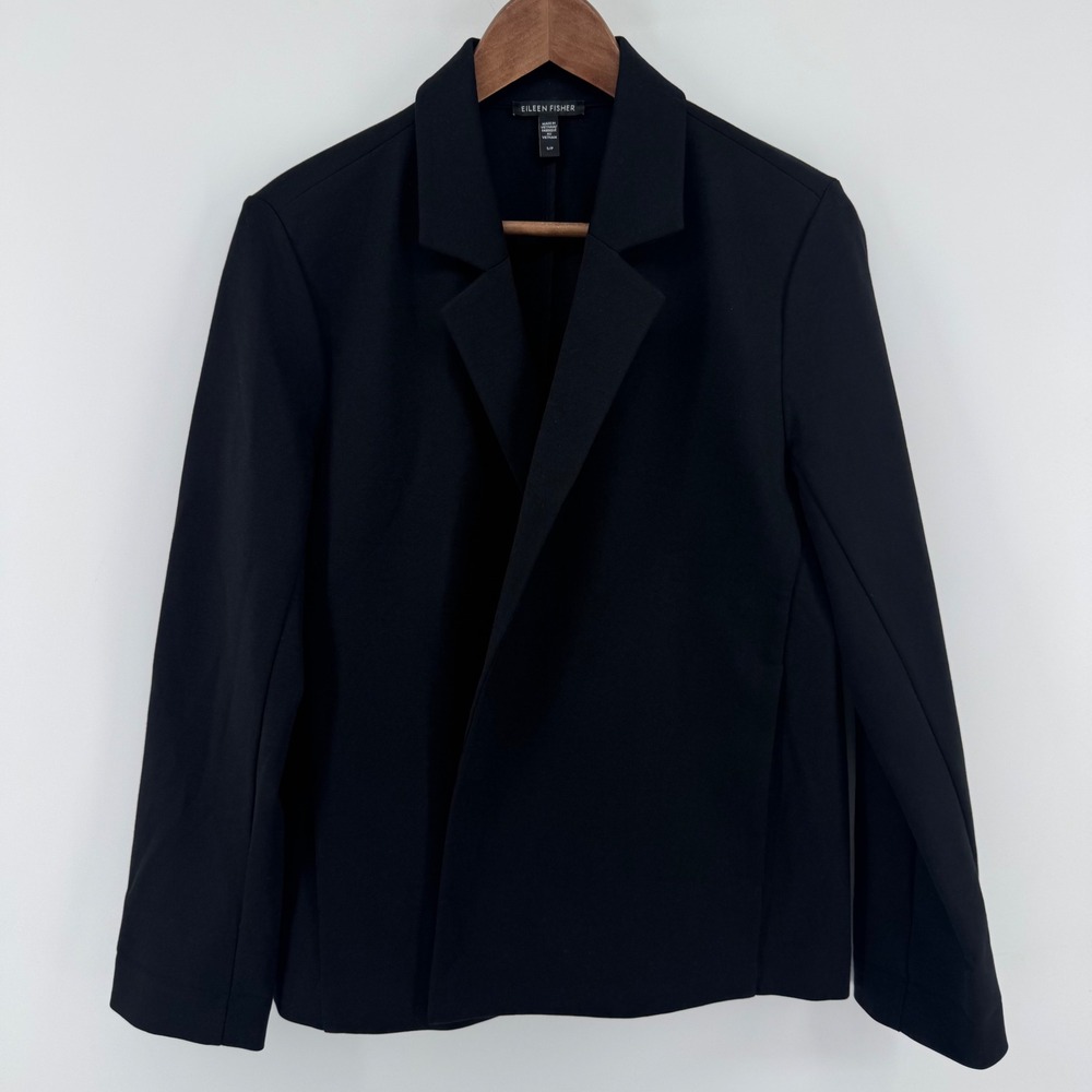 Eileen Fisher Flex Ponte Notch Collar Blazer Women Small Black Open Front Tencel